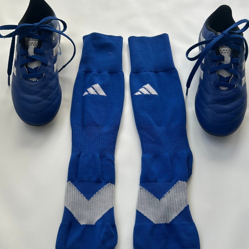 Adidas Youth Soccer Cleats + Blue Socks Size 13K VGUC
